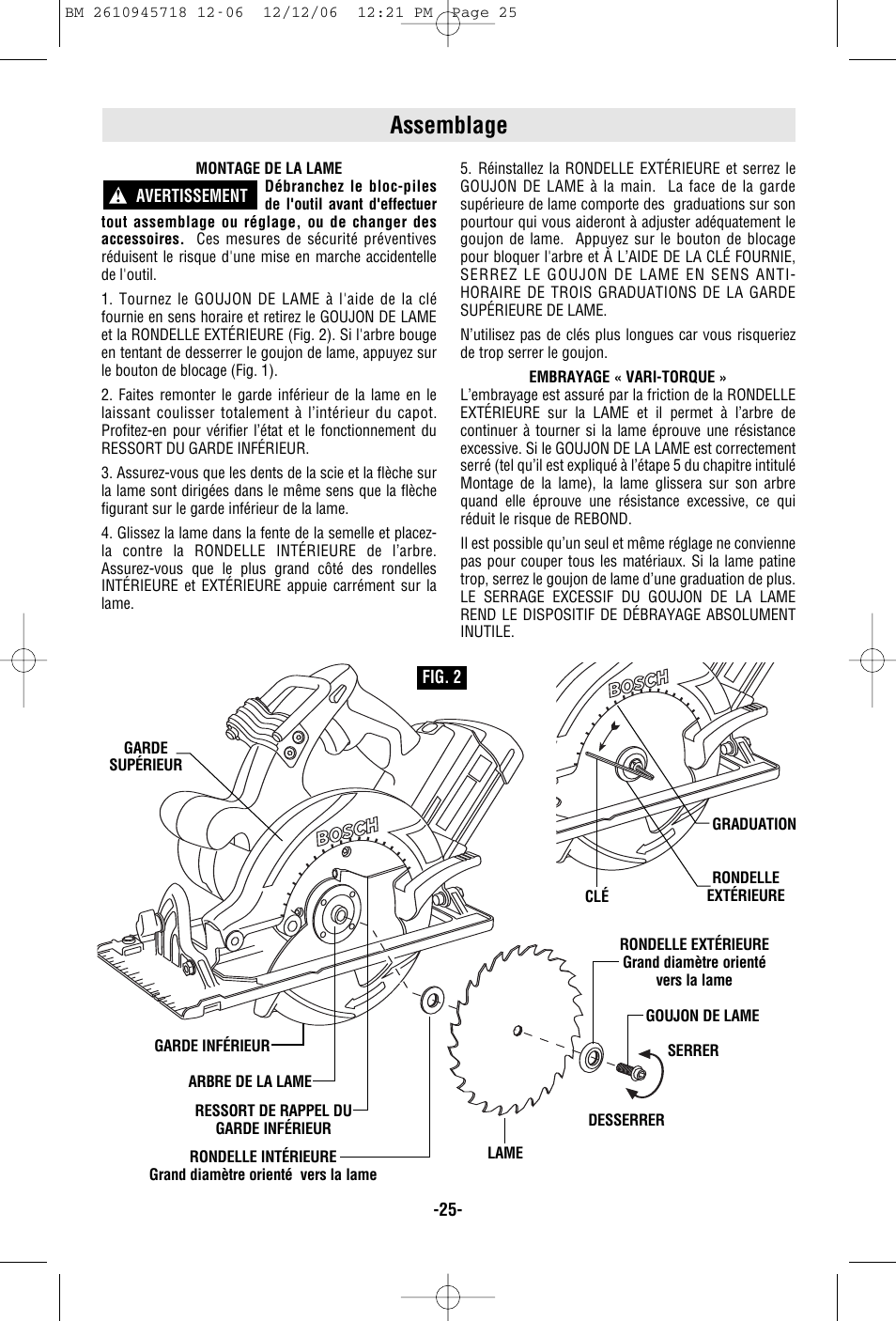 Assemblage | Bosch 1671 User Manual | Page 25 / 48