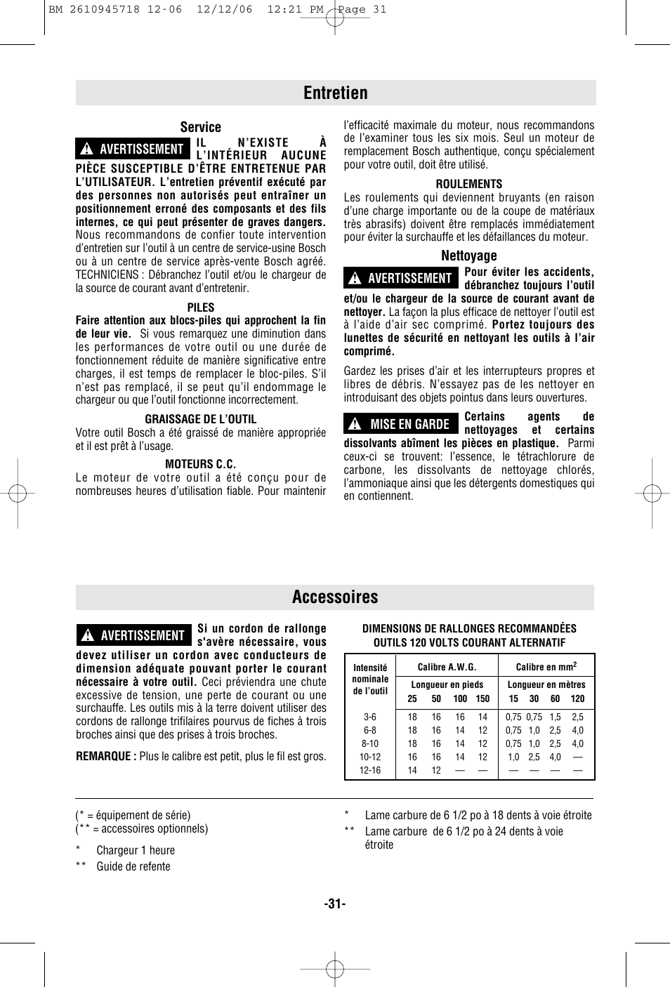 Entretien, Accessoires, Service | Nettoyage | Bosch 1671 User Manual | Page 31 / 48