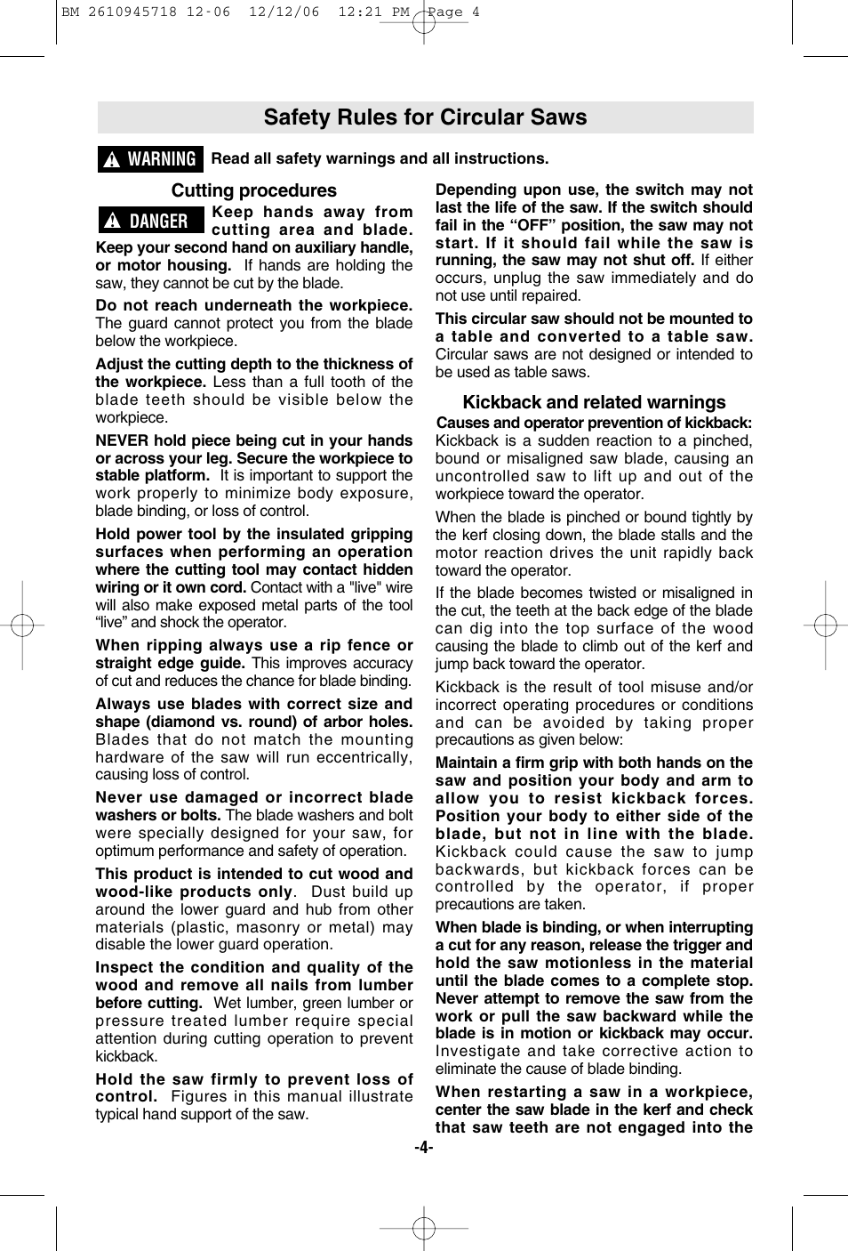 Safety rules for circular saws | Bosch 1671 User Manual | Page 4 / 48