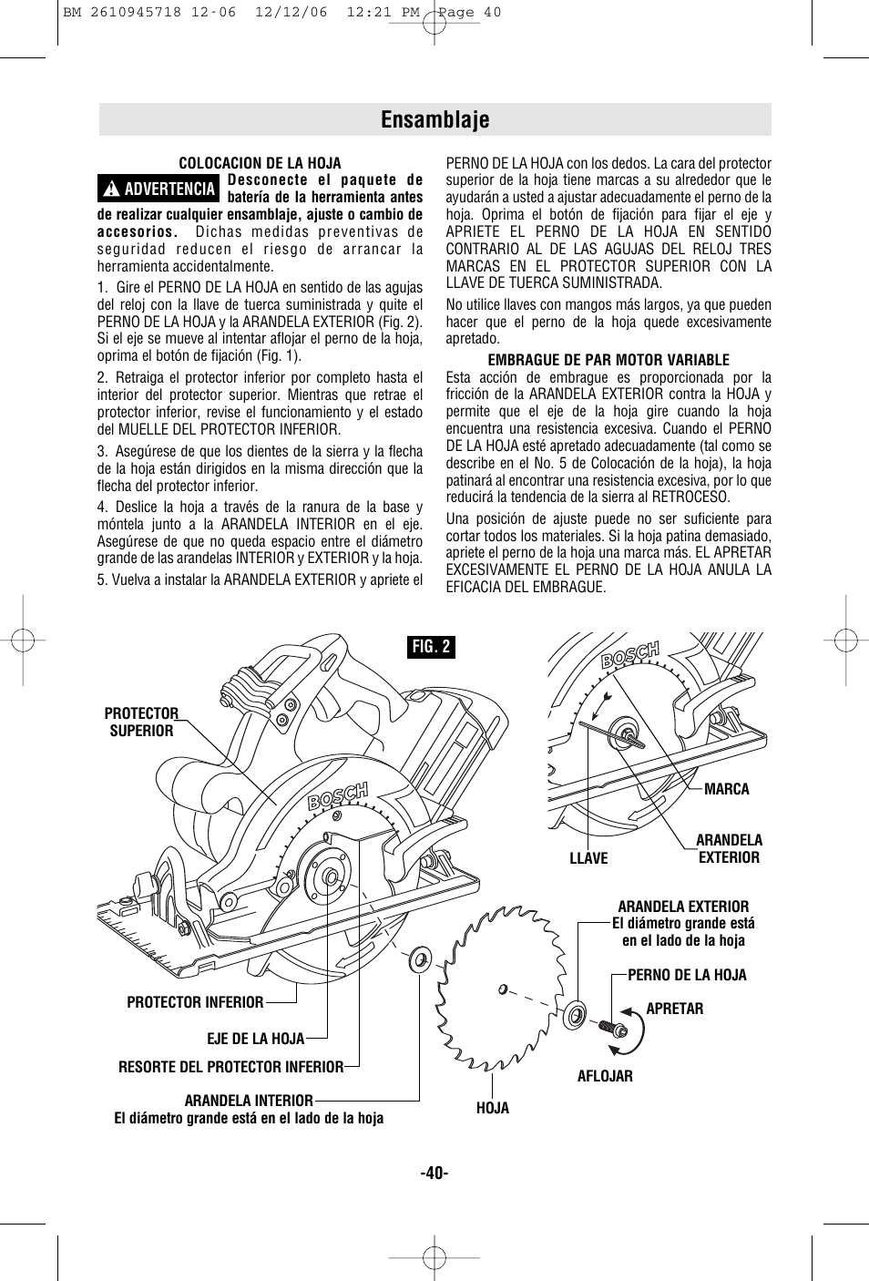 Ensamblaje | Bosch 1671 User Manual | Page 40 / 48