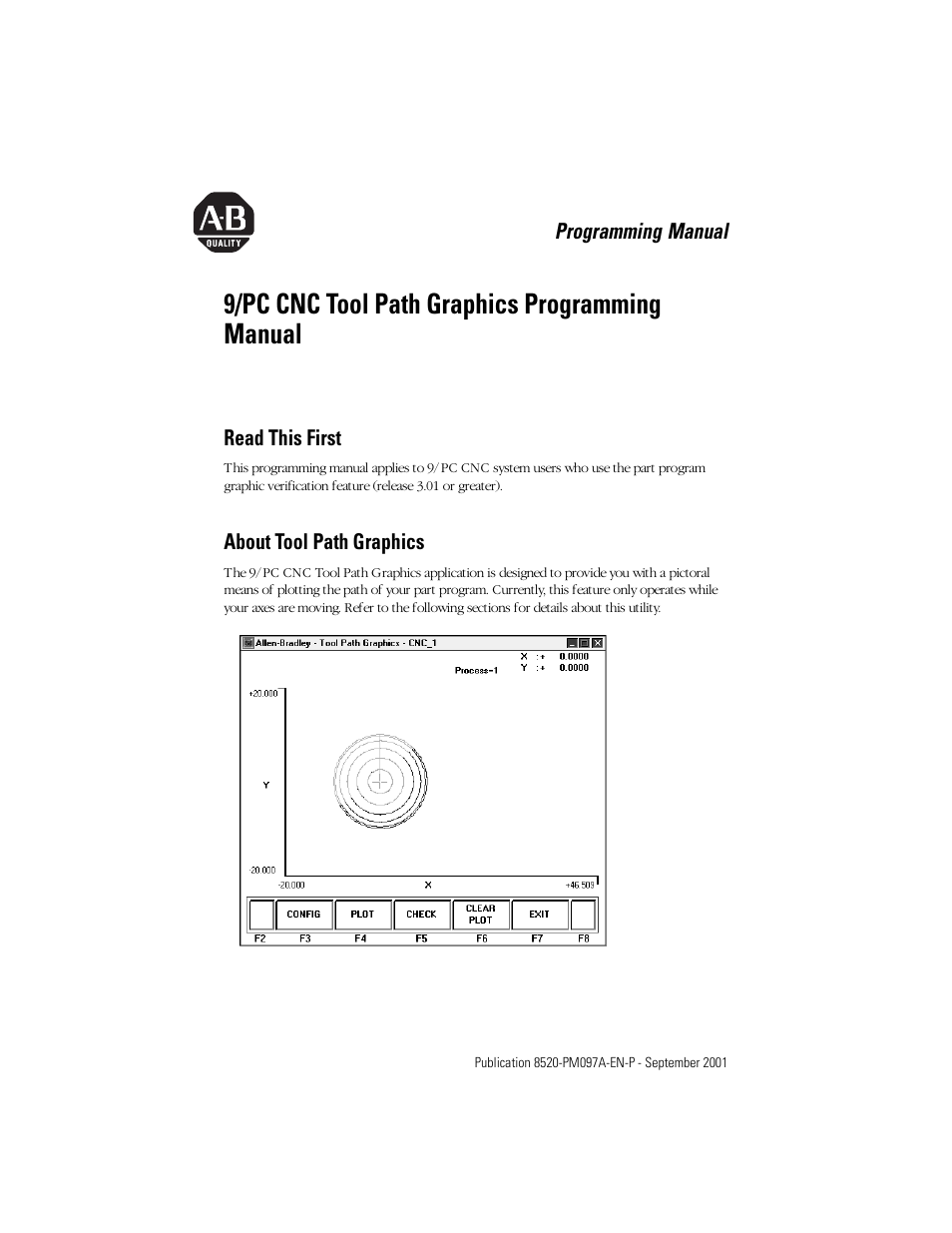 Rockwell Automation 8520 9/PC CNC Tool Path Graphics Programming Manual User Manual | 24 pages