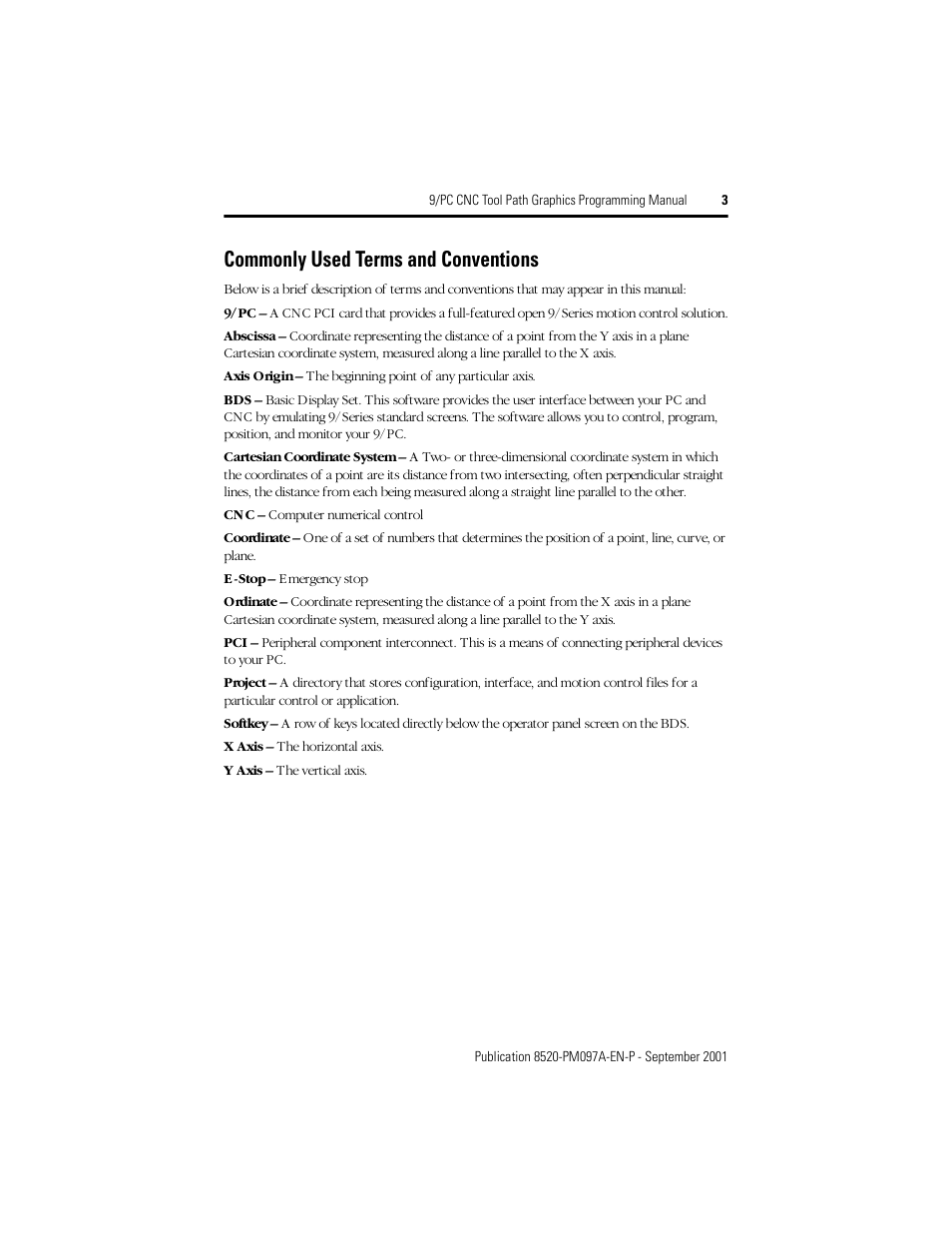 Commonly used terms and conventions | Rockwell Automation 8520 9/PC CNC Tool Path Graphics Programming Manual User Manual | Page 3 / 24