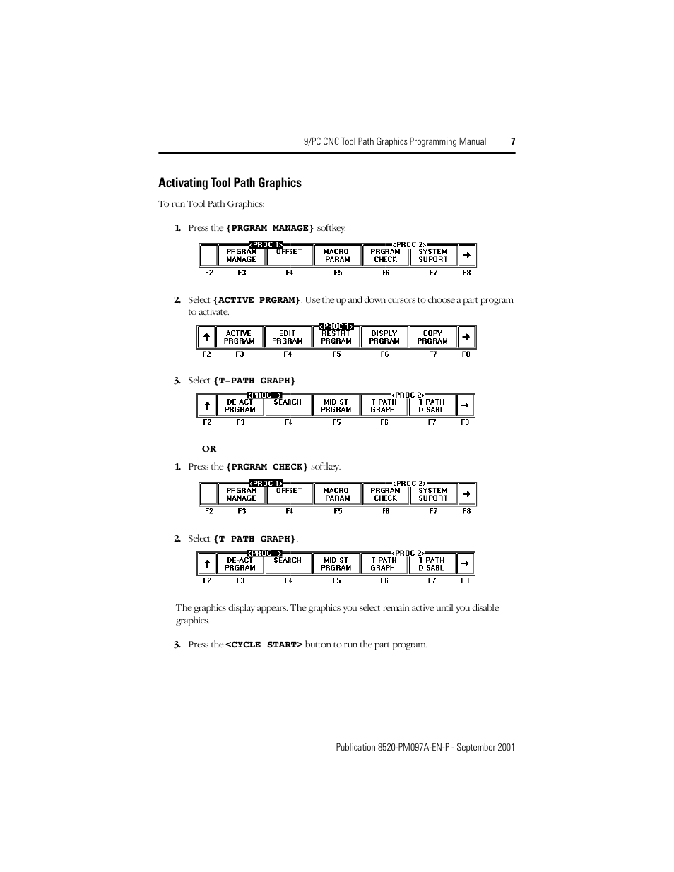 Activating tool path graphics | Rockwell Automation 8520 9/PC CNC Tool Path Graphics Programming Manual User Manual | Page 7 / 24
