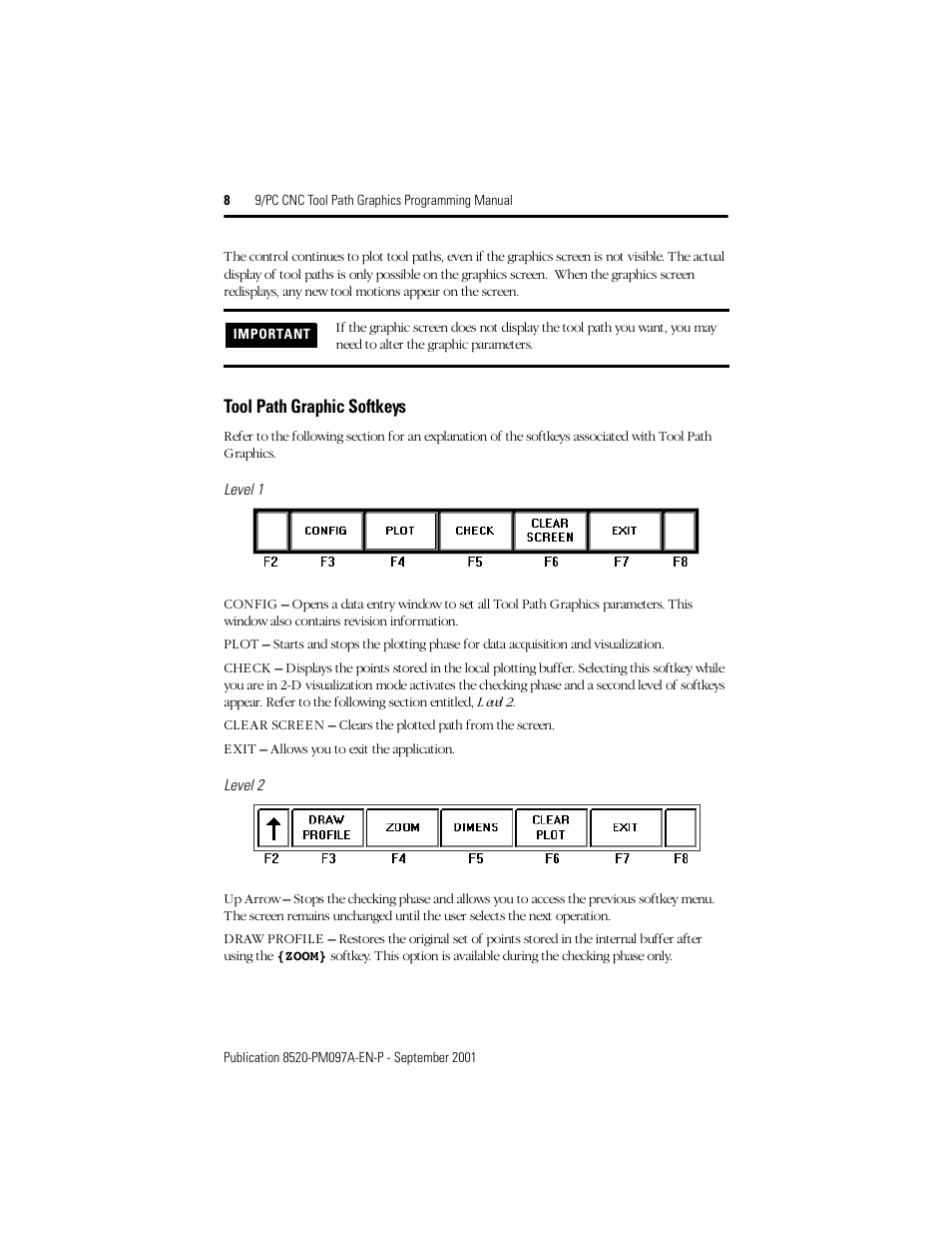 Tool path graphic softkeys | Rockwell Automation 8520 9/PC CNC Tool Path Graphics Programming Manual User Manual | Page 8 / 24