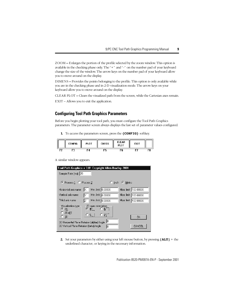Configuring tool path graphics parameters | Rockwell Automation 8520 9/PC CNC Tool Path Graphics Programming Manual User Manual | Page 9 / 24