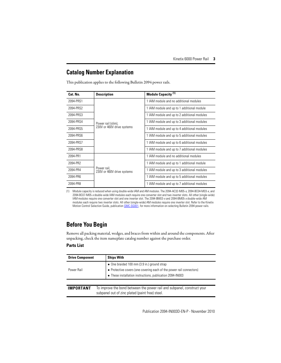 Catalog number explanation, Before you begin | Rockwell Automation 2094-PRx Kinetix 6000 Power Rail Installation Instructions User Manual | Page 3 / 8