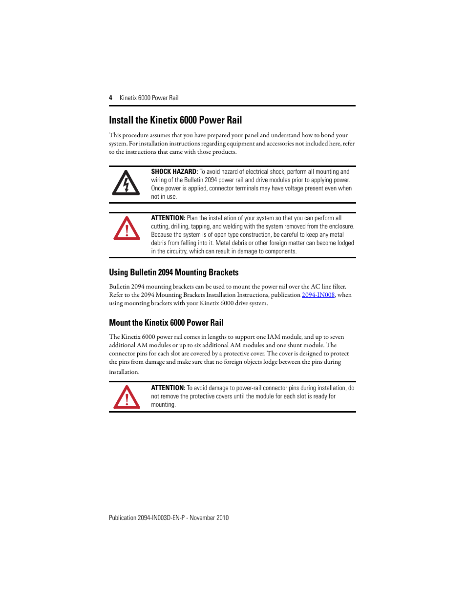 Install the kinetix 6000 power rail | Rockwell Automation 2094-PRx Kinetix 6000 Power Rail Installation Instructions User Manual | Page 4 / 8