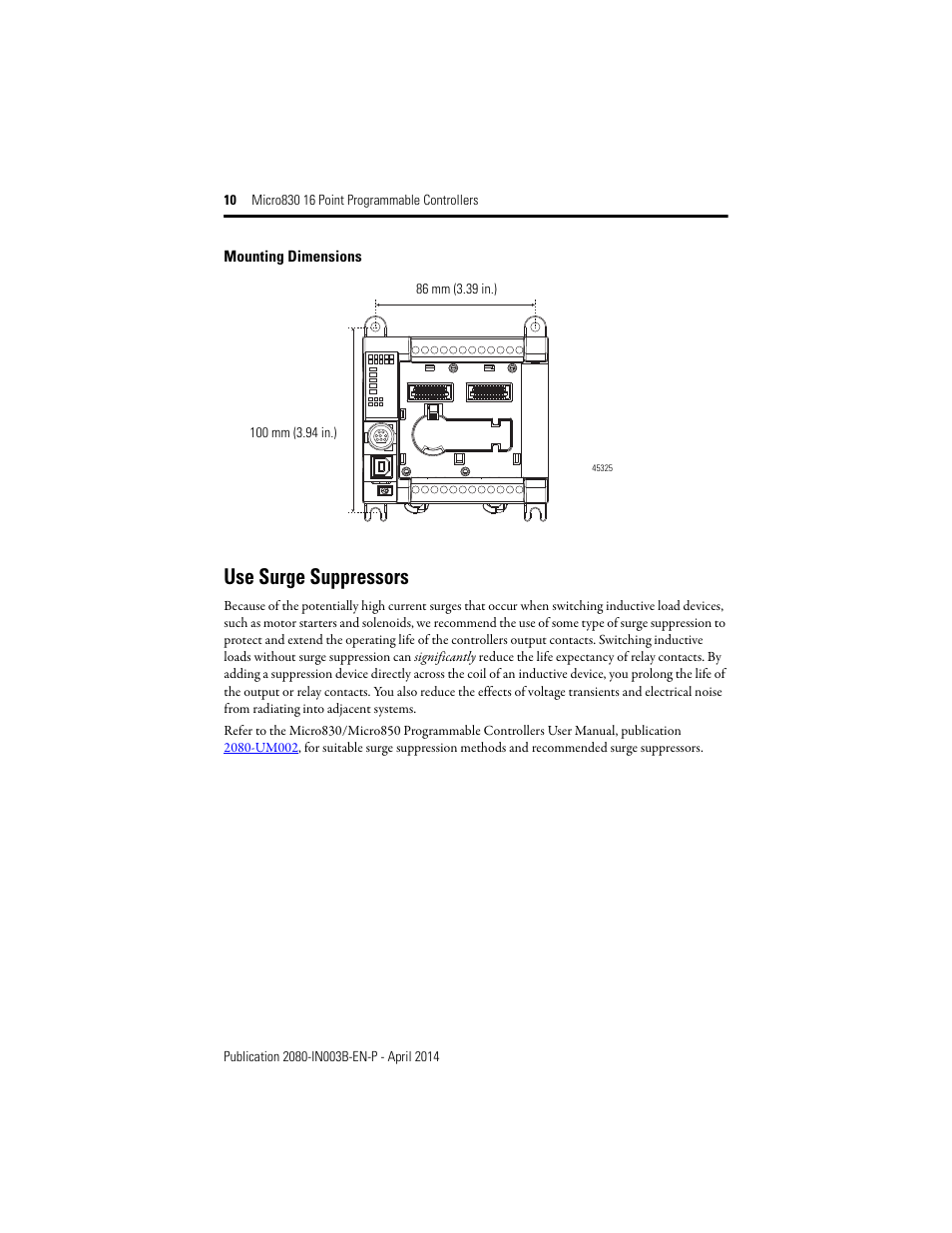 Use surge suppressors | Rockwell Automation 2080-LC30-16AWB_16QWB_16QVB Micro830 16 Point Programmable Controllers Installation Instructions User Manual | Page 10 / 20