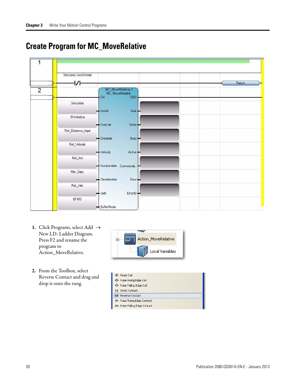 Create program for mc_moverelative | Rockwell Automation 2080-LC50 Getting Started with Motion Control Using a Simulated Axis User Manual | Page 38 / 82