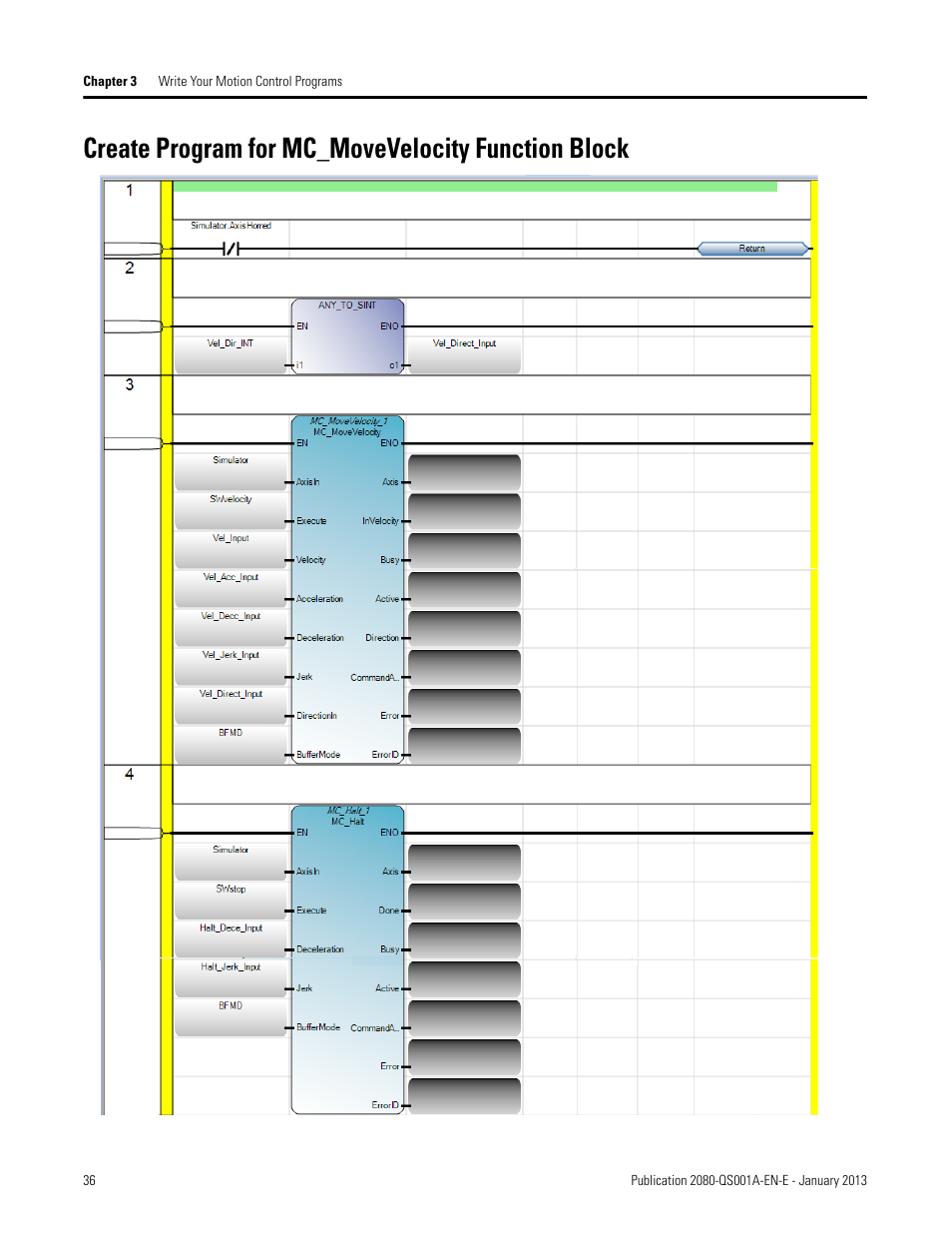 Create program for mc_movevelocity function block | Rockwell Automation 2080-LC50 Getting Started with Motion Control Using a Simulated Axis User Manual | Page 46 / 82