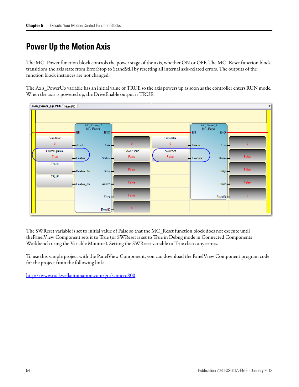 Power up the motion axis | Rockwell Automation 2080-LC50 Getting Started with Motion Control Using a Simulated Axis User Manual | Page 64 / 82