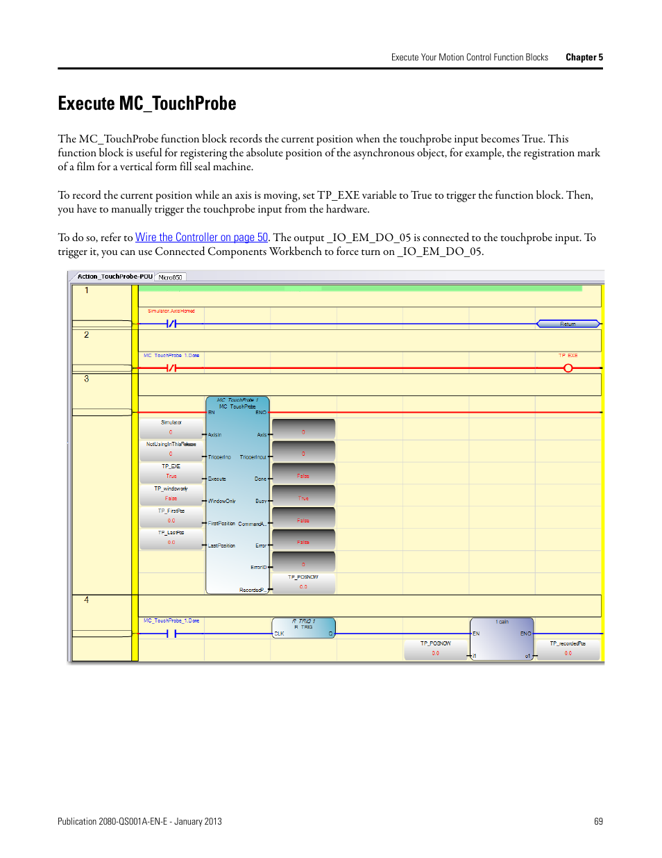 Execute mc_touchprobe | Rockwell Automation 2080-LC50 Getting Started with Motion Control Using a Simulated Axis User Manual | Page 79 / 82