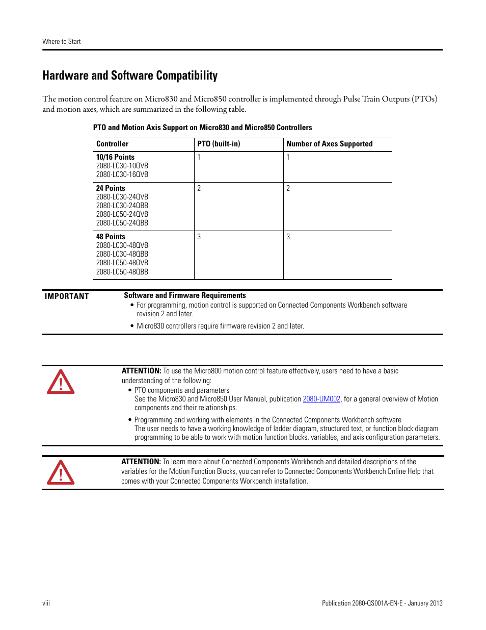 Hardware and software compatibility | Rockwell Automation 2080-LC50 Getting Started with Motion Control Using a Simulated Axis User Manual | Page 8 / 82