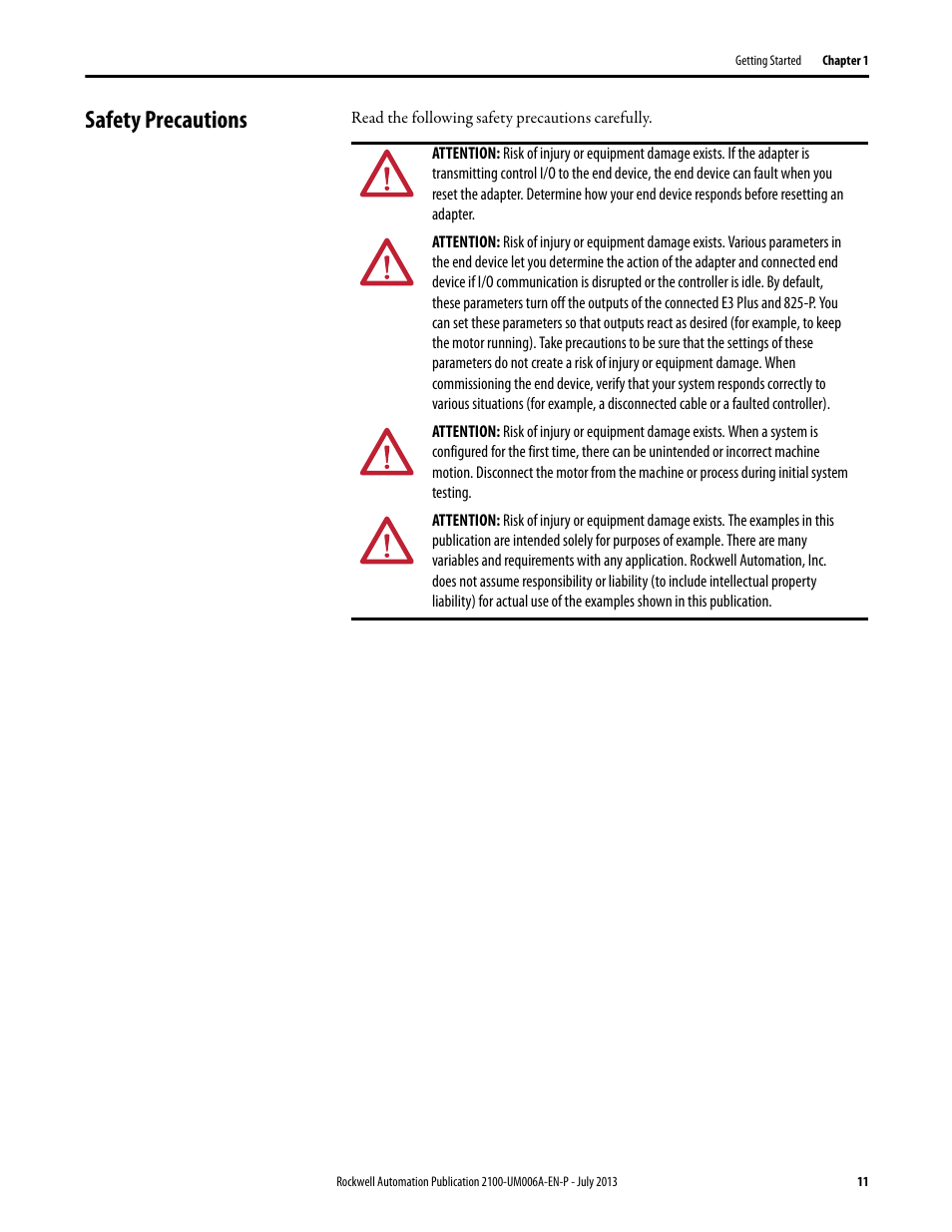 Safety precautions | Rockwell Automation 2100-ENET CENTERLINE 2100 Motor Control Centers EtherNet/IP Network Adapter User Manual | Page 11 / 76