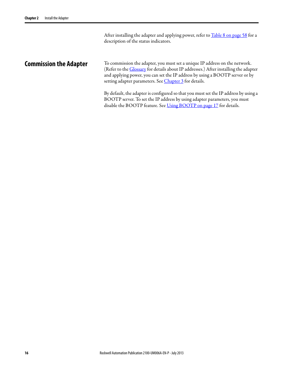 Commission the adapter | Rockwell Automation 2100-ENET CENTERLINE 2100 Motor Control Centers EtherNet/IP Network Adapter User Manual | Page 16 / 76