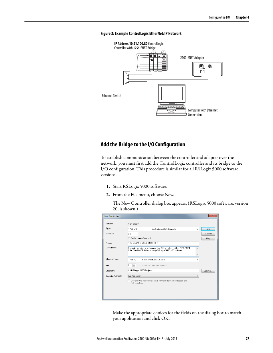 Add the bridge to the i/o configuration | Rockwell Automation 2100-ENET CENTERLINE 2100 Motor Control Centers EtherNet/IP Network Adapter User Manual | Page 27 / 76