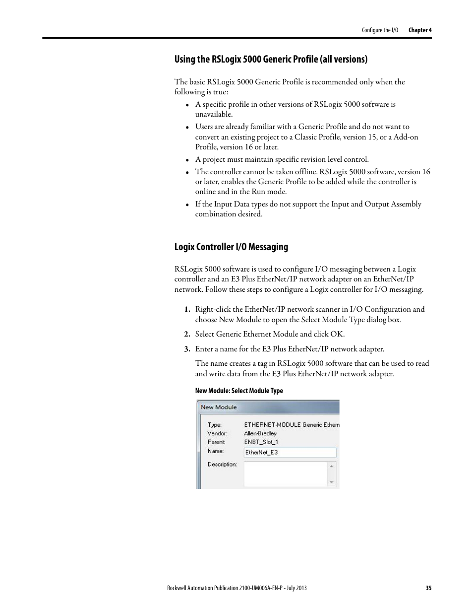 Logix controller i/o messaging | Rockwell Automation 2100-ENET CENTERLINE 2100 Motor Control Centers EtherNet/IP Network Adapter User Manual | Page 35 / 76