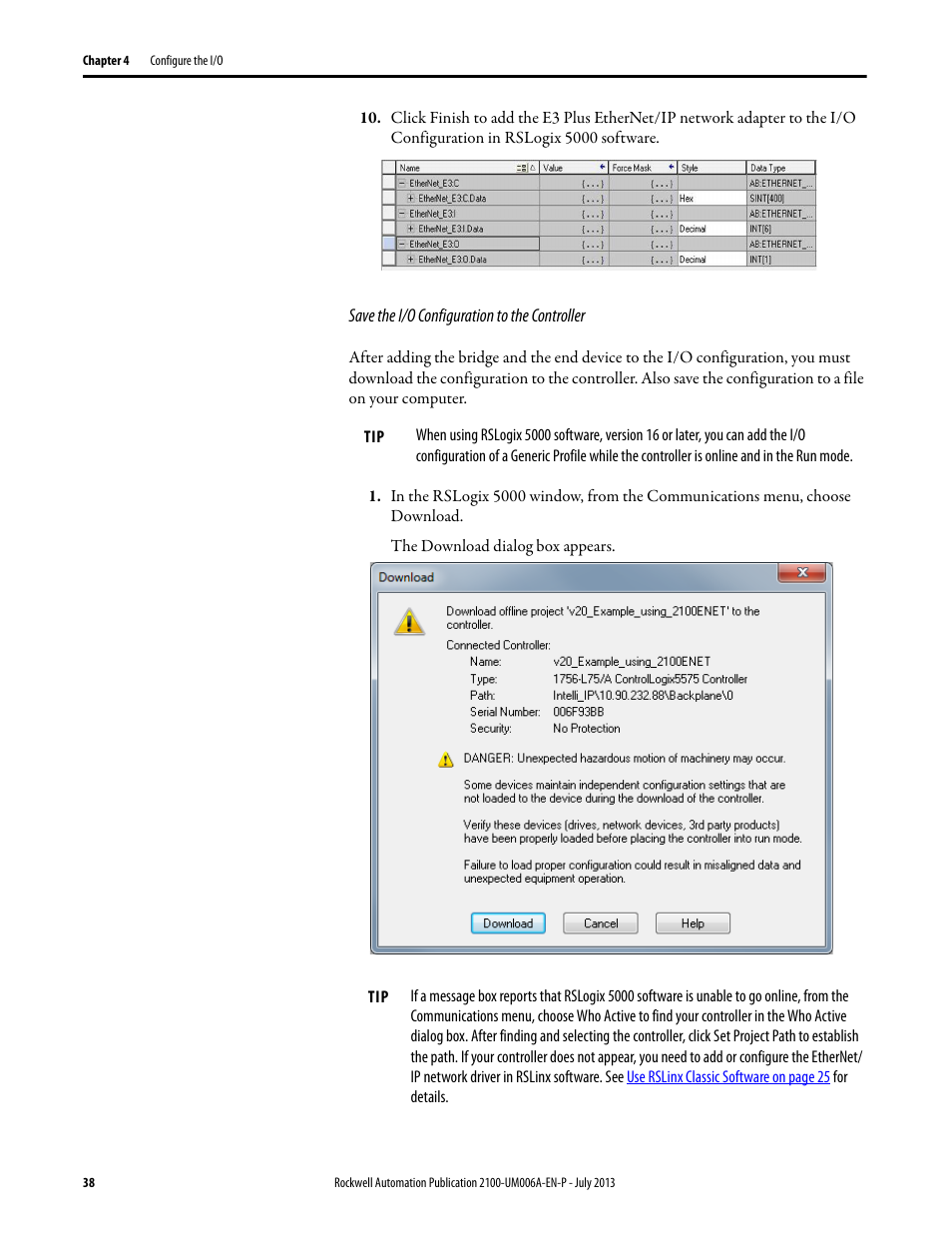 Rockwell Automation 2100-ENET CENTERLINE 2100 Motor Control Centers EtherNet/IP Network Adapter User Manual | Page 38 / 76