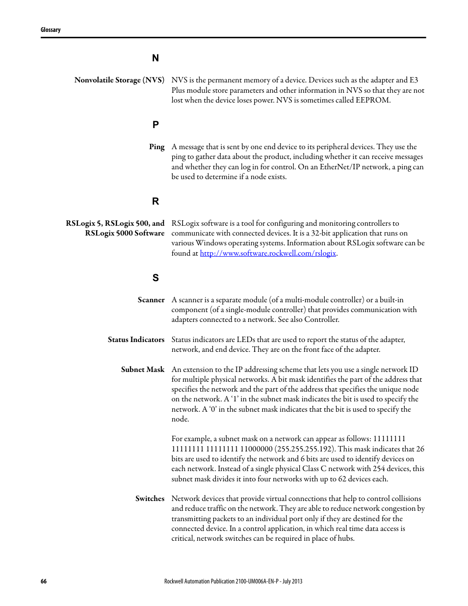 Rockwell Automation 2100-ENET CENTERLINE 2100 Motor Control Centers EtherNet/IP Network Adapter User Manual | Page 66 / 76