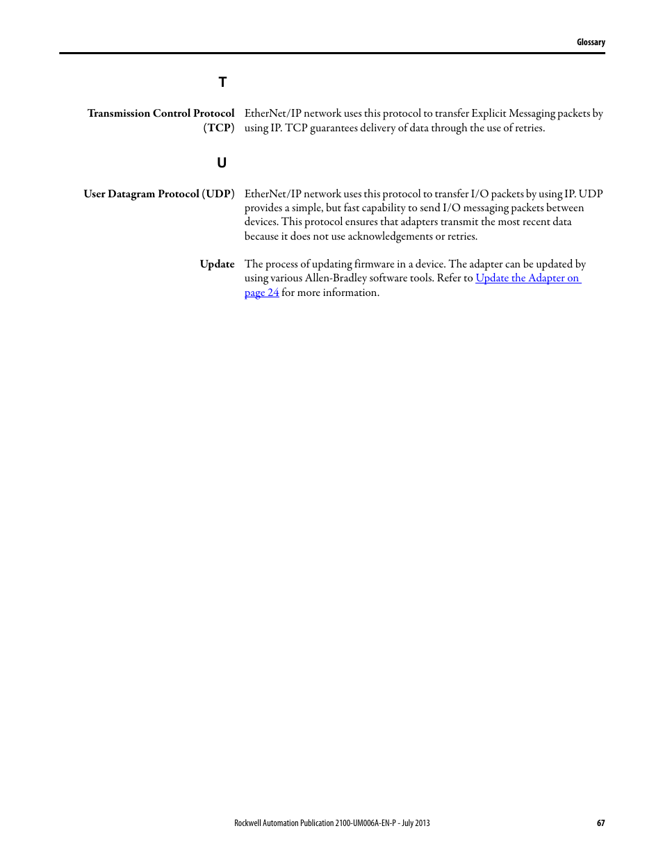 Rockwell Automation 2100-ENET CENTERLINE 2100 Motor Control Centers EtherNet/IP Network Adapter User Manual | Page 67 / 76