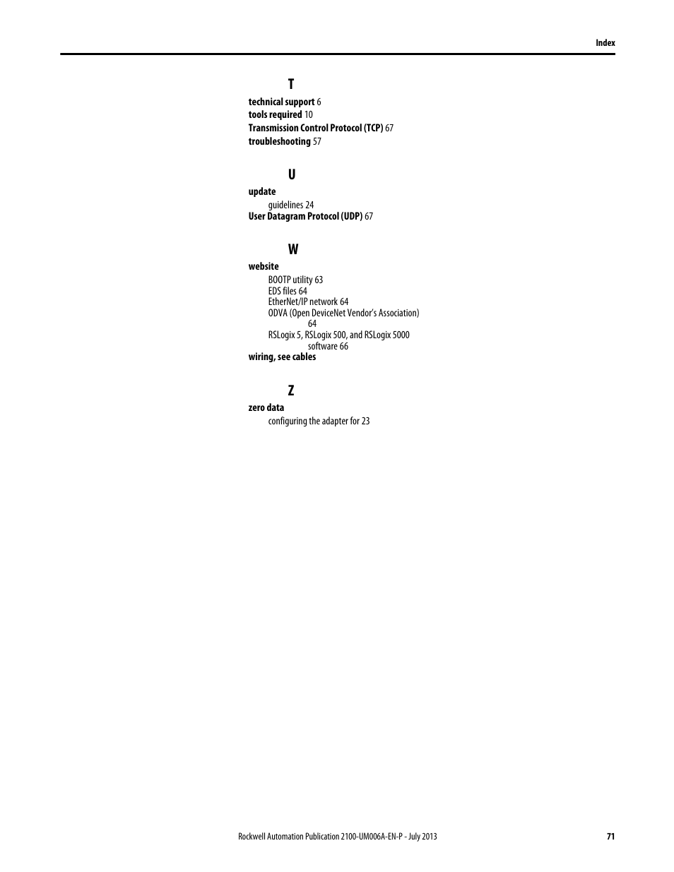 Rockwell Automation 2100-ENET CENTERLINE 2100 Motor Control Centers EtherNet/IP Network Adapter User Manual | Page 71 / 76