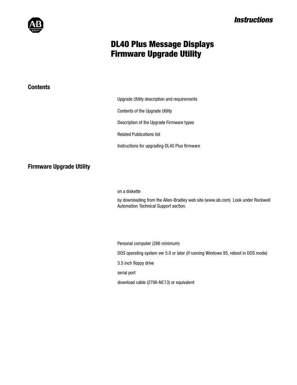 Rockwell Automation 2706 DL40 Plus Message Displays Firmware Upgrade Utility User Manual | 8 pages