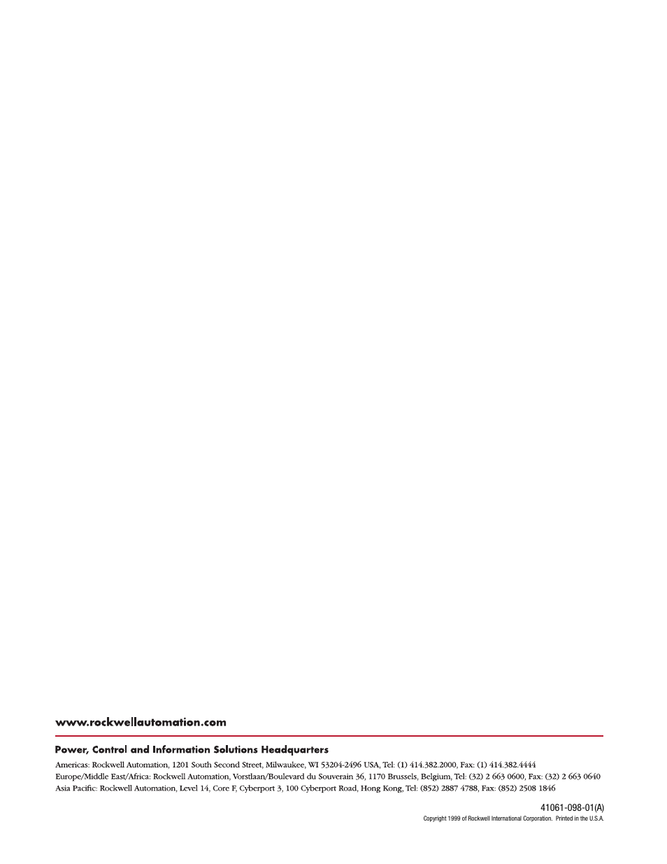 Back cover | Rockwell Automation 2706 DL40 Plus Message Displays Firmware Upgrade Utility User Manual | Page 8 / 8