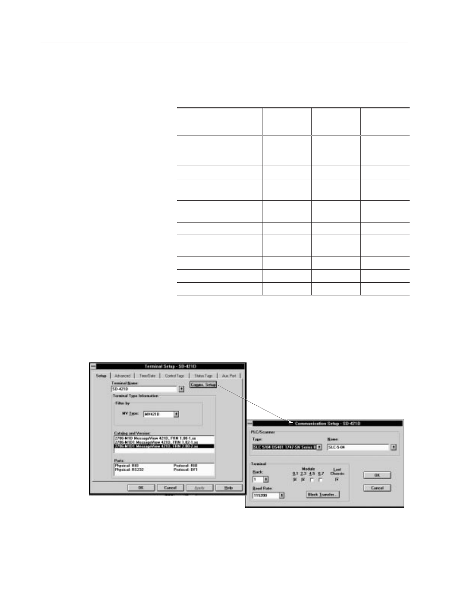 Controller types, Remote i/o communication parameters | Rockwell Automation 2706-MB1 MESSAGEVIEW 421 SOFTWARE MANUAL User Manual | Page 103 / 328