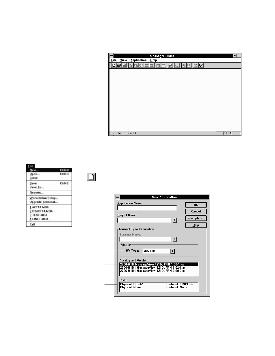 Creating a new application | Rockwell Automation 2706-MB1 MESSAGEVIEW 421 SOFTWARE MANUAL User Manual | Page 113 / 328