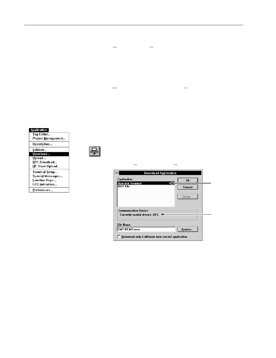 Downloading an application to a terminal | Rockwell Automation 2706-MB1 MESSAGEVIEW 421 SOFTWARE MANUAL User Manual | Page 242 / 328