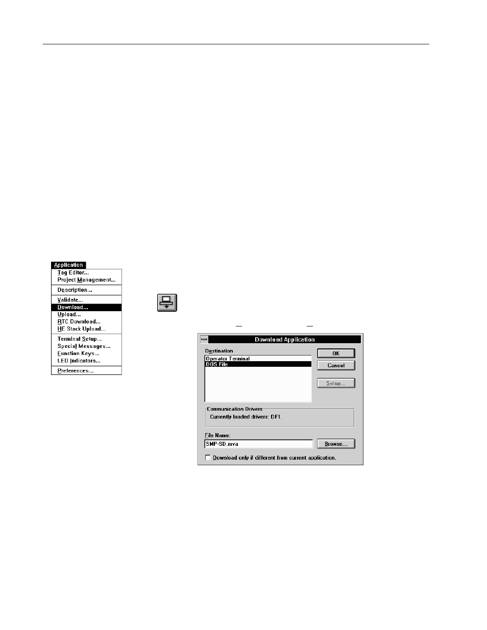 Downloading to a dos file | Rockwell Automation 2706-MB1 MESSAGEVIEW 421 SOFTWARE MANUAL User Manual | Page 244 / 328