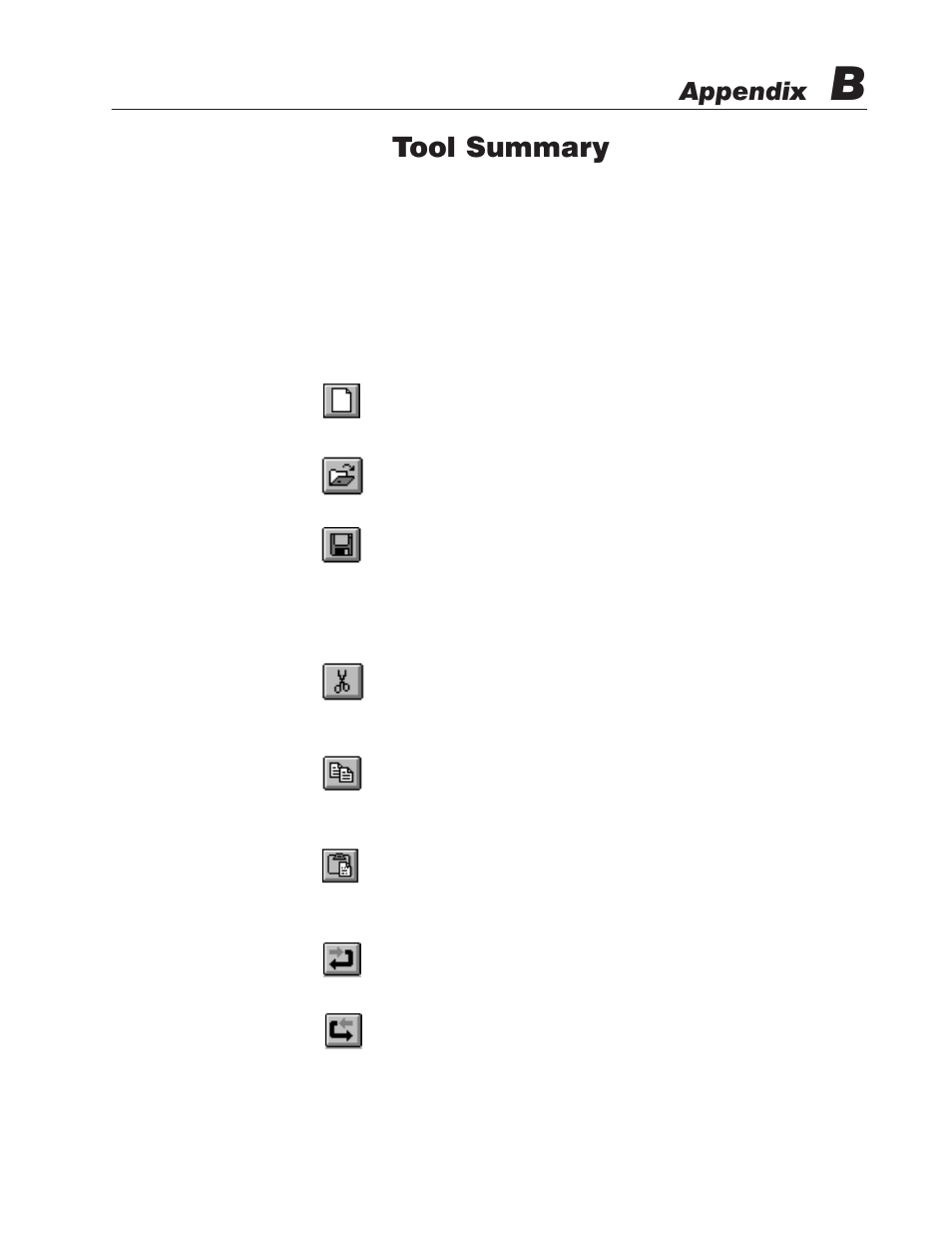 B - tool summary, Standard toolbar, Tool summary | Appendix | Rockwell Automation 2706-MB1 MESSAGEVIEW 421 SOFTWARE MANUAL User Manual | Page 273 / 328