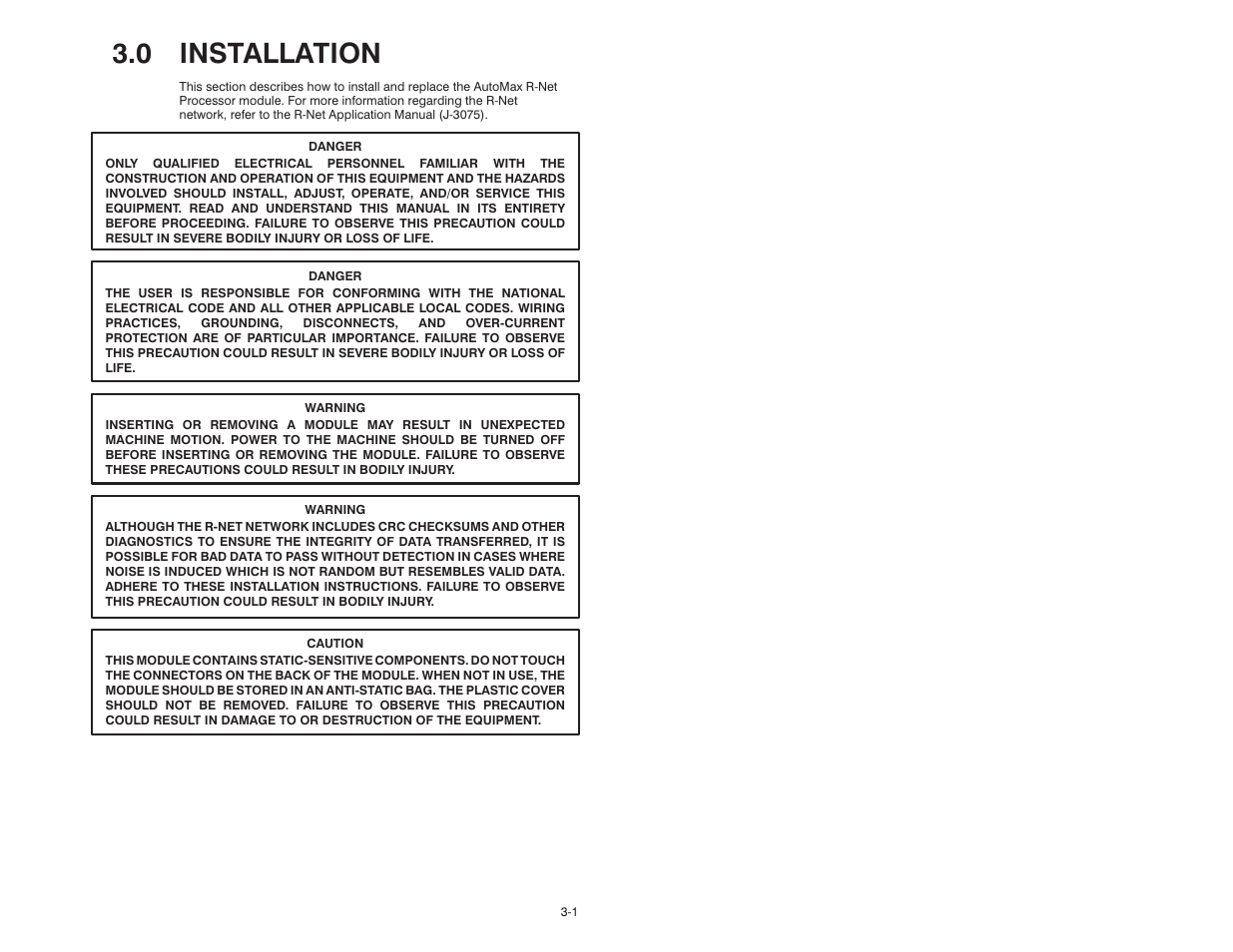 0 installation | Rockwell Automation AutoMax R-Net Processor Module User Manual | Page 13 / 42