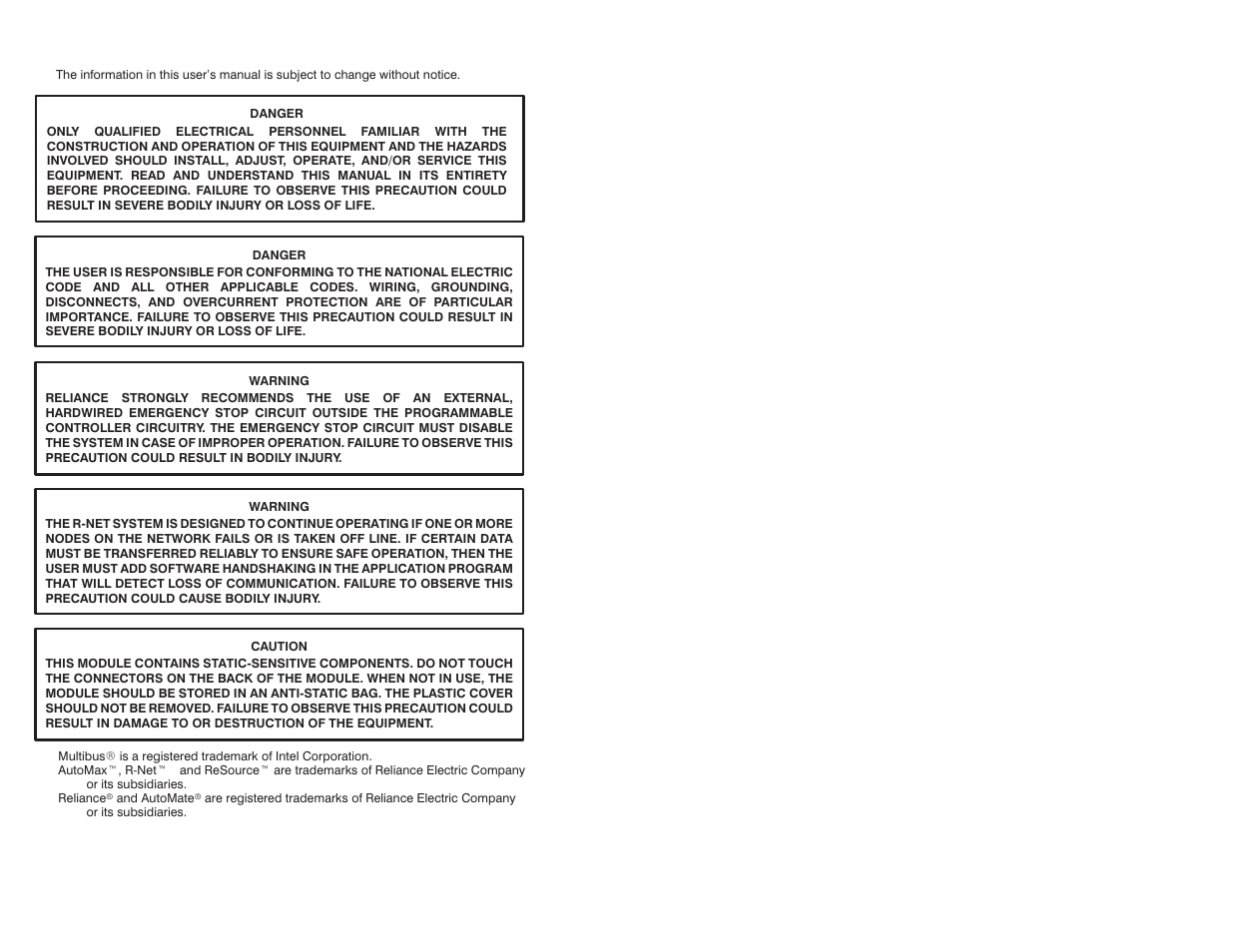 Warning notices | Rockwell Automation AutoMax R-Net Processor Module User Manual | Page 2 / 42