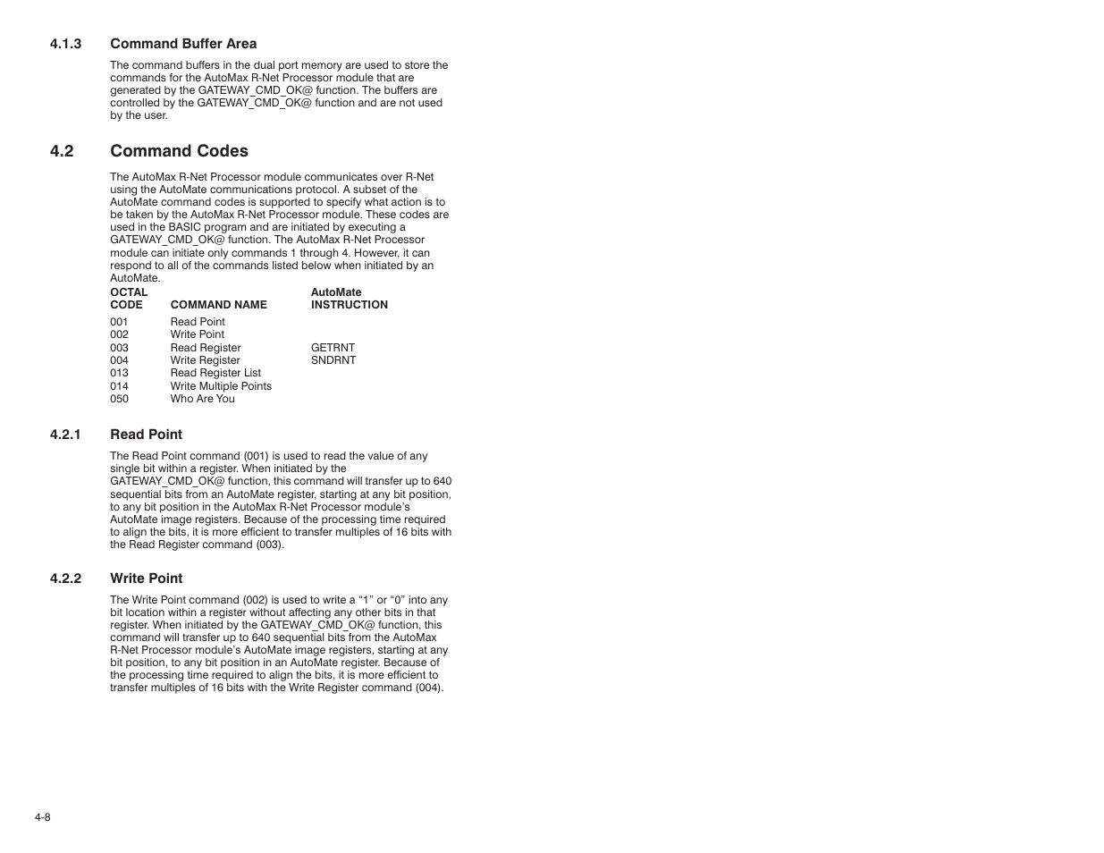 2 command codes | Rockwell Automation AutoMax R-Net Processor Module User Manual | Page 24 / 42