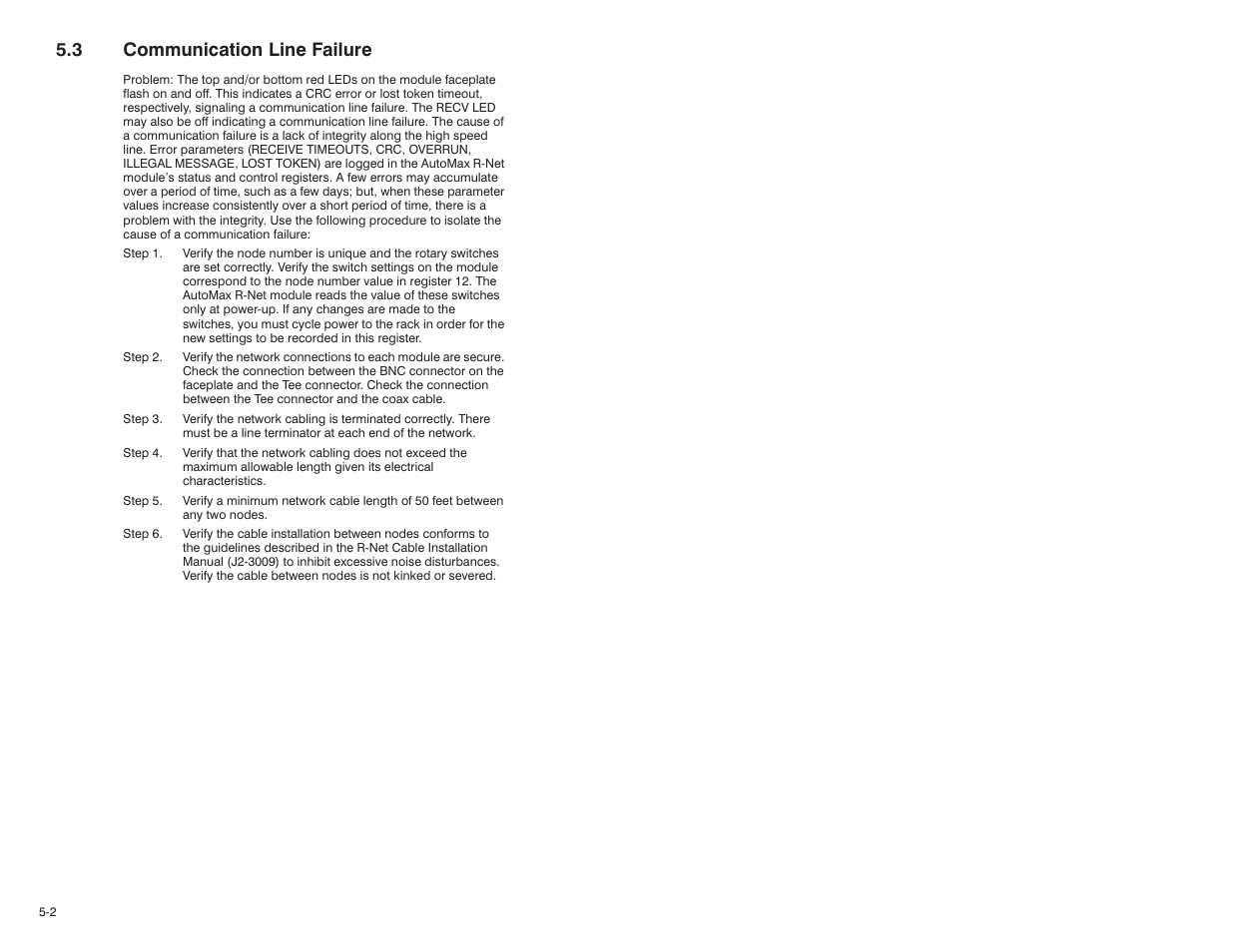 3 communication line failure | Rockwell Automation AutoMax R-Net Processor Module User Manual | Page 30 / 42