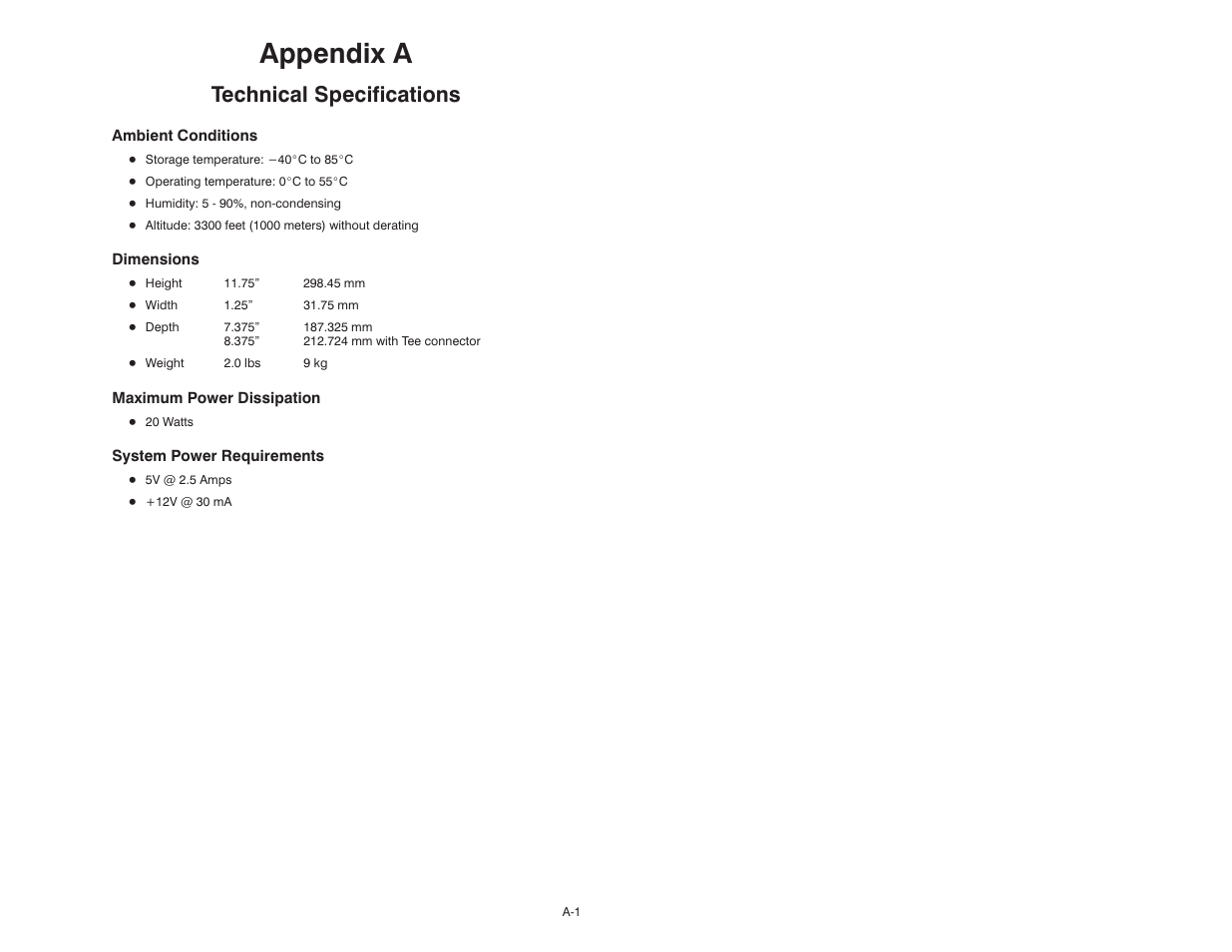 A technical specifications, Appendix a, Technical specifications | Rockwell Automation AutoMax R-Net Processor Module User Manual | Page 31 / 42