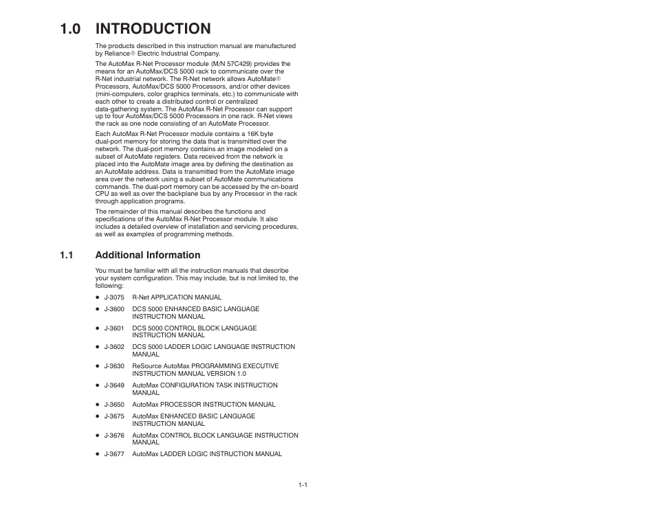 0 introduction, 1 additional information | Rockwell Automation AutoMax R-Net Processor Module User Manual | Page 7 / 42