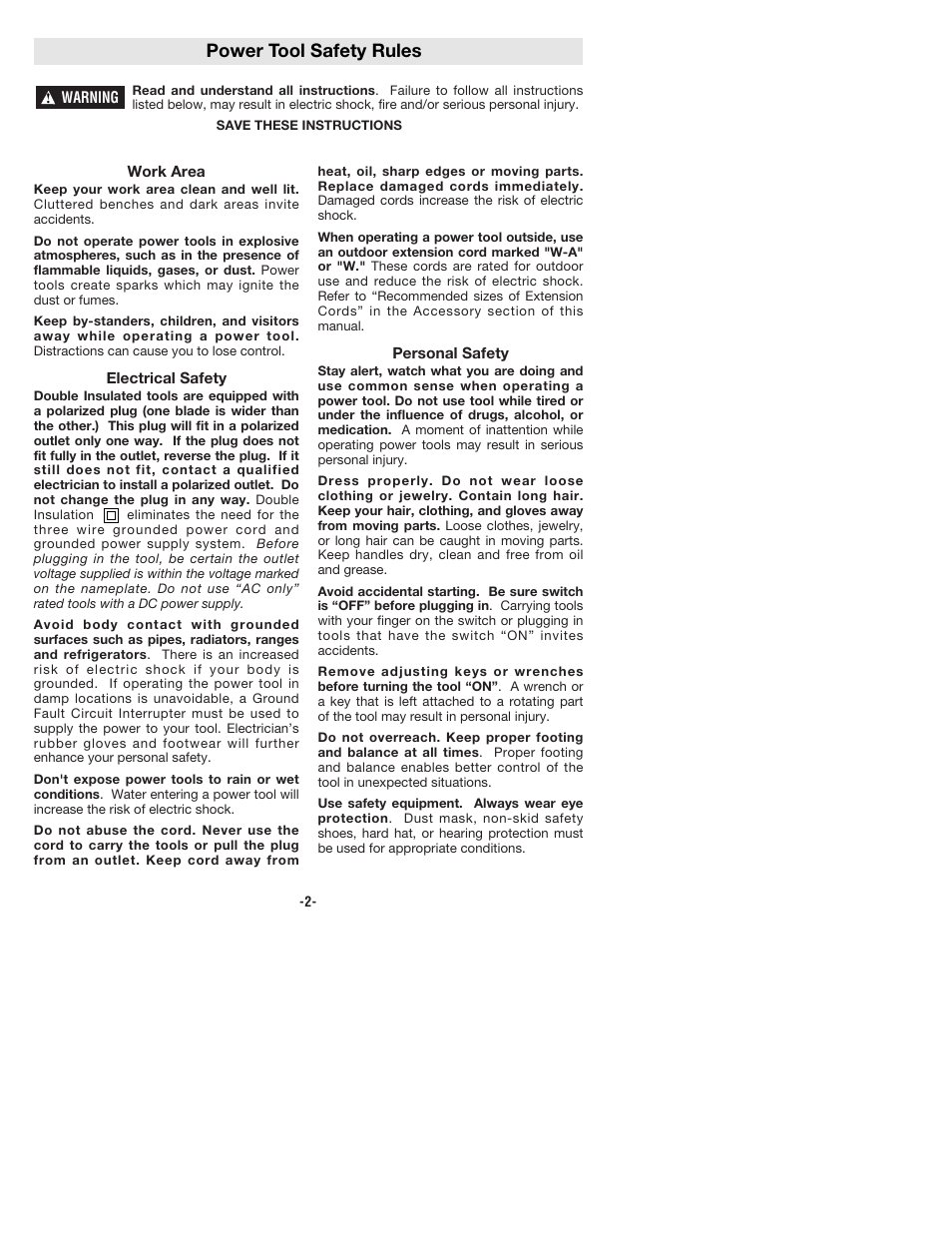Power tool safety rules | Bosch 1250DEVS User Manual | Page 2 / 32