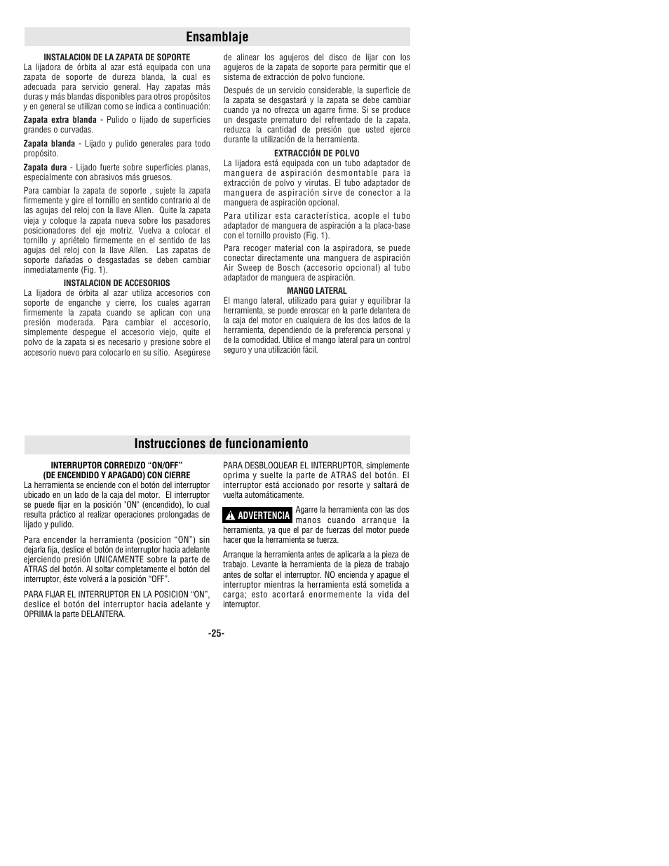 Ensamblaje instrucciones de funcionamiento | Bosch 1250DEVS User Manual | Page 25 / 32