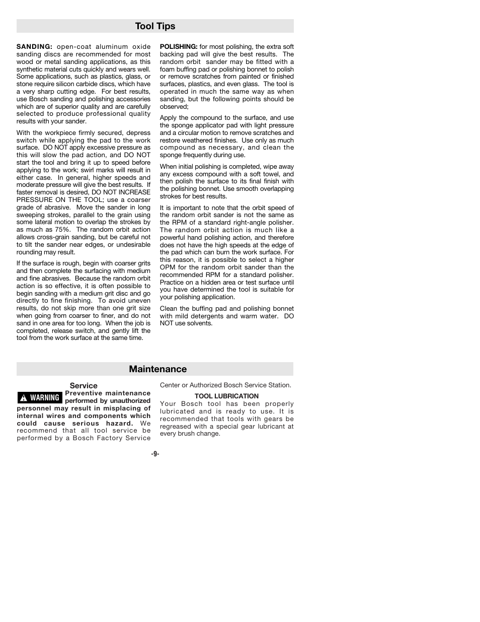 Tool tips maintenance | Bosch 1250DEVS User Manual | Page 9 / 32
