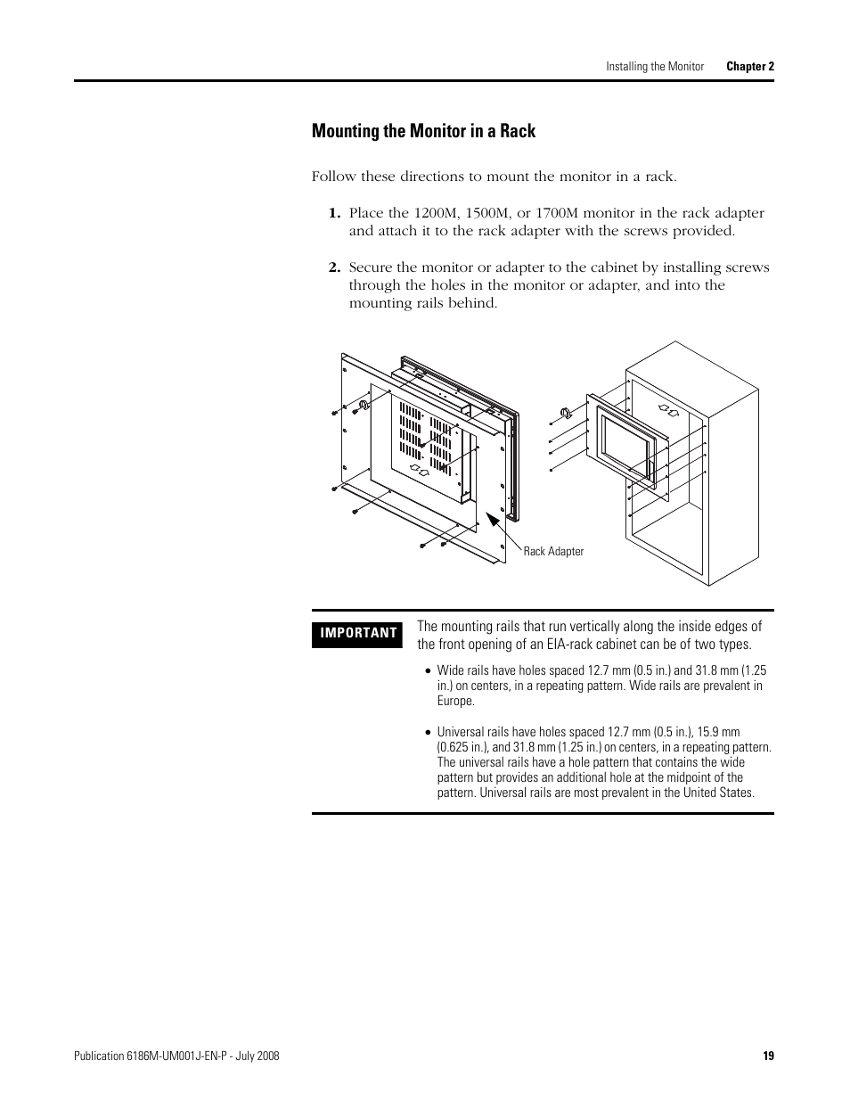 Mounting the monitor in a rack | Rockwell Automation 6186-Mxxx Industrial Monitors User Manual User Manual | Page 19 / 64