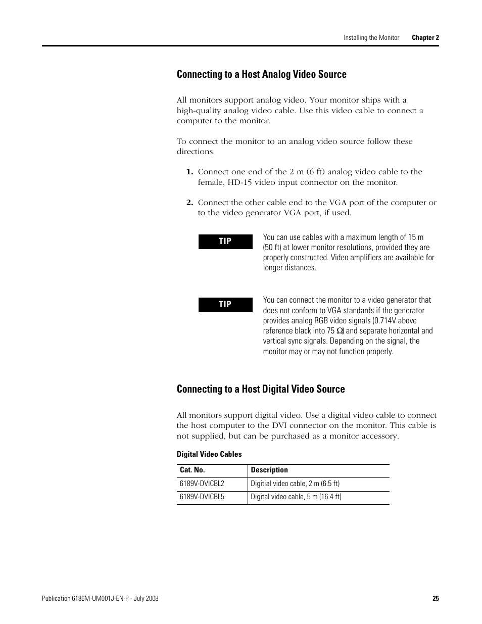 Connecting to a host analog video source, Connecting to a host digital video source | Rockwell Automation 6186-Mxxx Industrial Monitors User Manual User Manual | Page 25 / 64