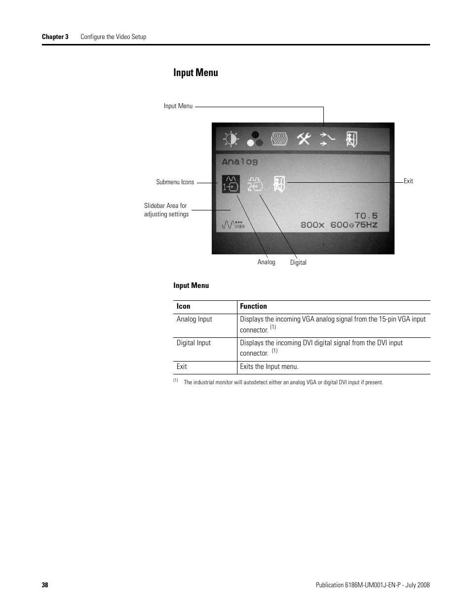 Input menu | Rockwell Automation 6186-Mxxx Industrial Monitors User Manual User Manual | Page 38 / 64