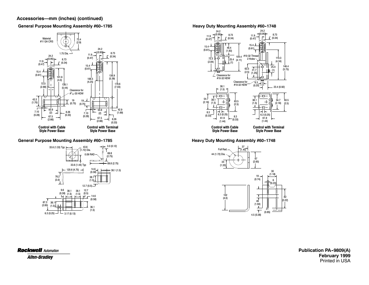 4accessories—mm (inches) (continued) | Rockwell Automation 5000 Red Line User Manual | Page 4 / 4