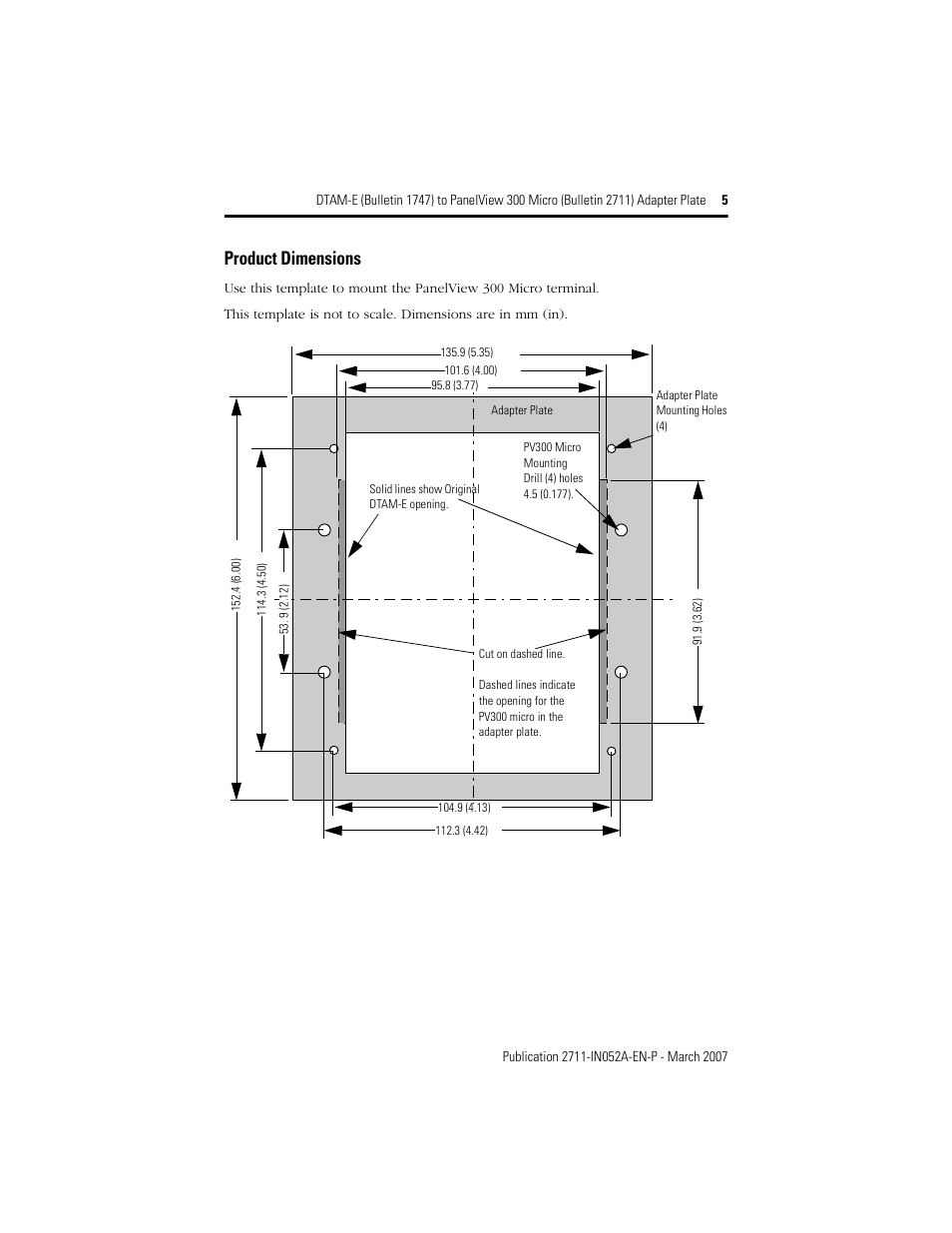 Product dimensions | Rockwell Automation 2711-NR12K DTAM-E to PanelView 300 Micro Adapter Plate User Manual | Page 5 / 8