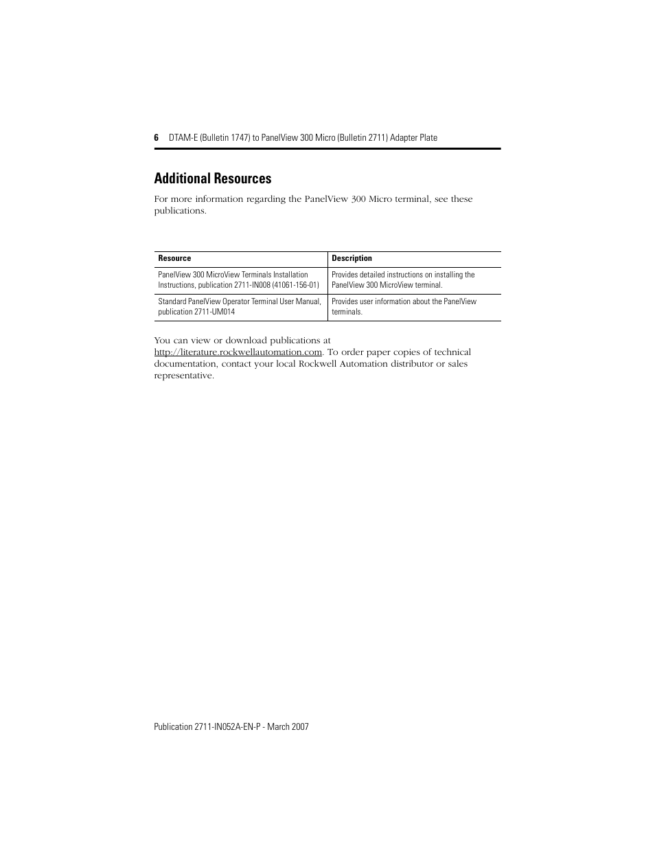 Additional resources | Rockwell Automation 2711-NR12K DTAM-E to PanelView 300 Micro Adapter Plate User Manual | Page 6 / 8