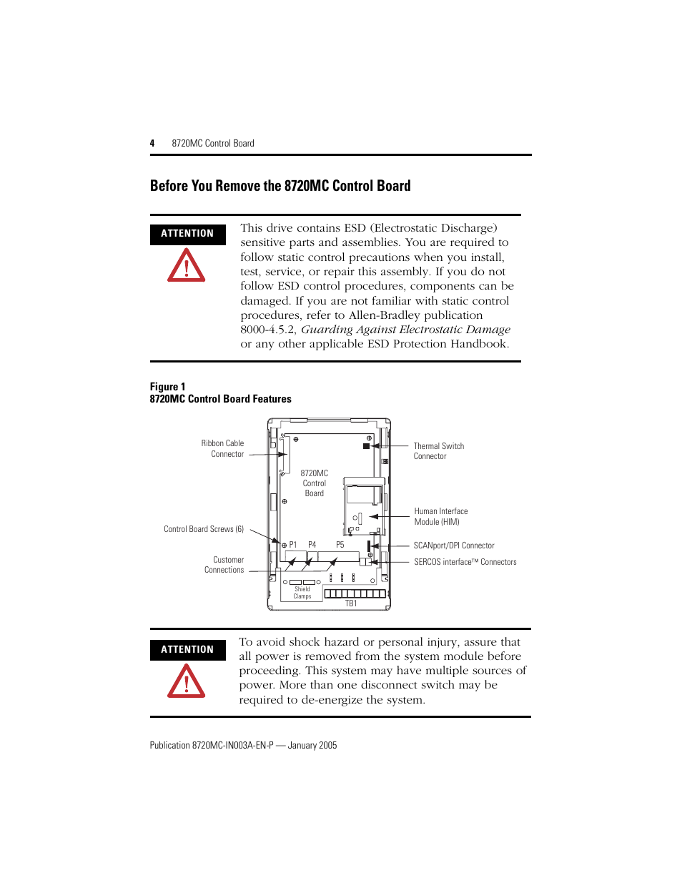 Before you remove the 8720mc control board | Rockwell Automation 8720MC Control Board Installation Instructions User Manual | Page 4 / 8
