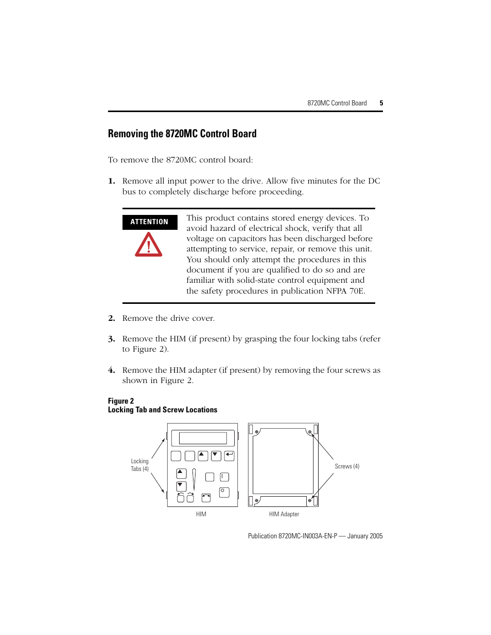 Removing the 8720mc control board | Rockwell Automation 8720MC Control Board Installation Instructions User Manual | Page 5 / 8