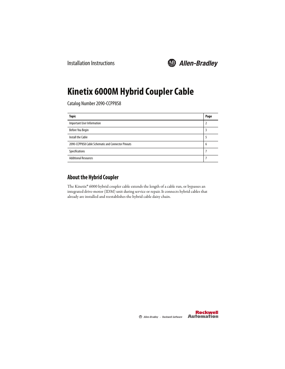 Rockwell Automation 2090-CCPP8S8 Kinetix 6000M Hybrid Power Coupler Install User Manual | 8 pages